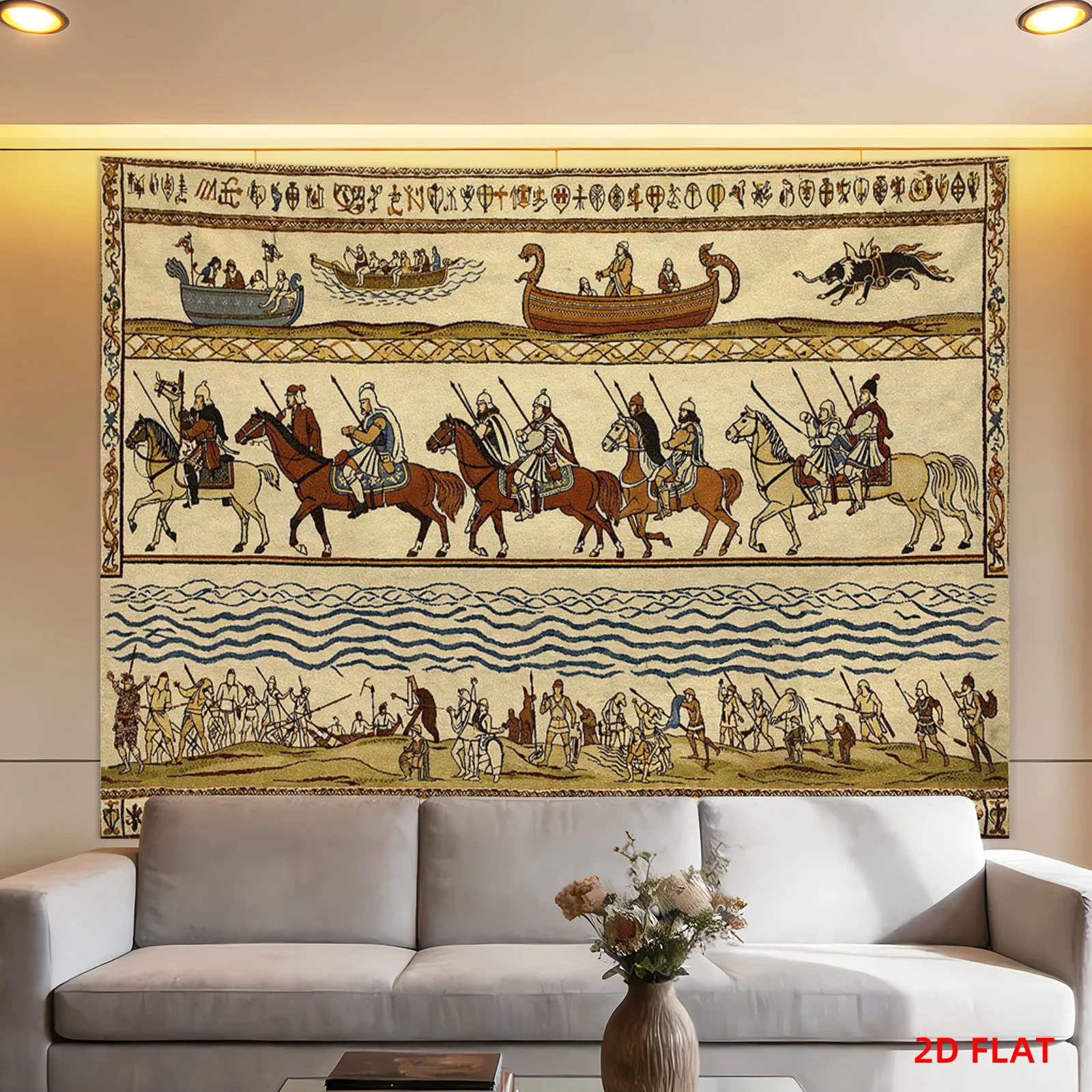Majestic Medieval Viking Tapestry Wall Hanging Polyester Woven Art Large Decorative Nautical Storytelling Tapestry for Rustic Fa