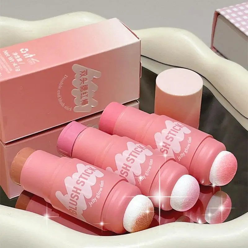 Smooth Blush Stick Double Ended Cheek Tint Highlighting Stick High-End Lip Cheek Tint High Pigment Hydrating Pink Blusher