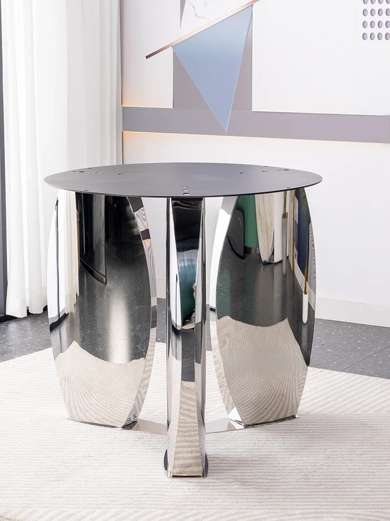 High-End Luxury Stone round Table Leg Creative Stone Plate Table Leg Marble Stainless Steel Mirror Base Support