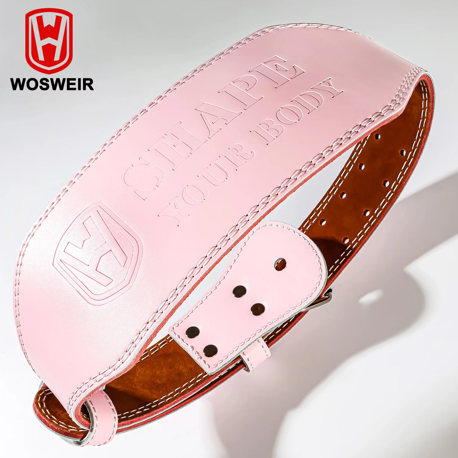 WOSWEIR-Cow Leather Gym Belt, Functional Workout Waist Protector for Sports, Powerlifting Squat, Deadlift, Weight Lifting