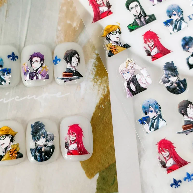 Sebastian meio corpo anime criativo adesivo de unhas ciel phantomhive grell sutcliff arte do prego auto adesivo colorido suprimentos para unhas