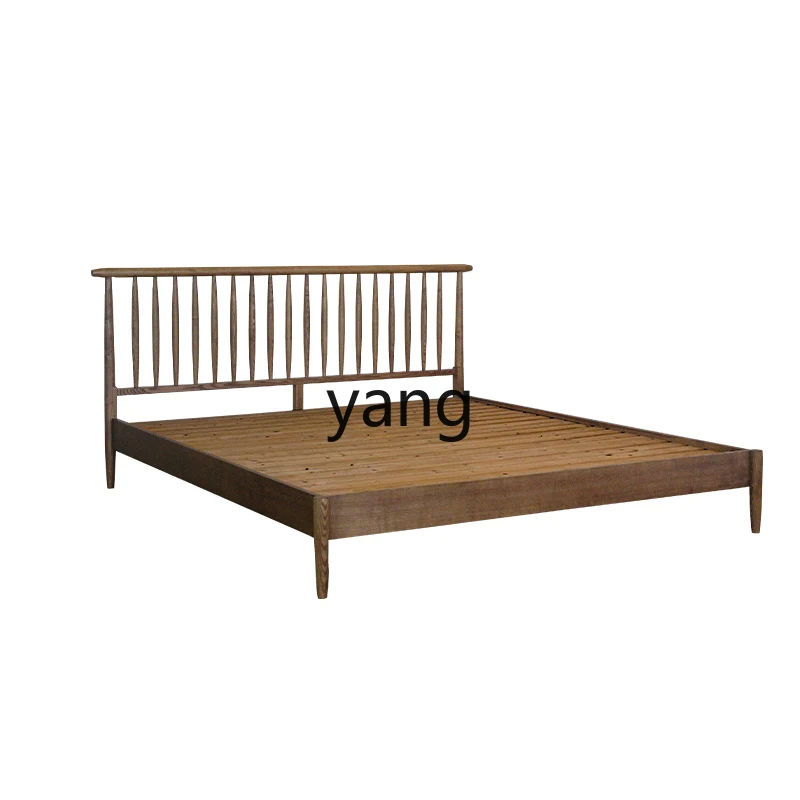 

LTT retro country solid wood bedroom home second bedroom single bed master bedroom double bed hollow bedside