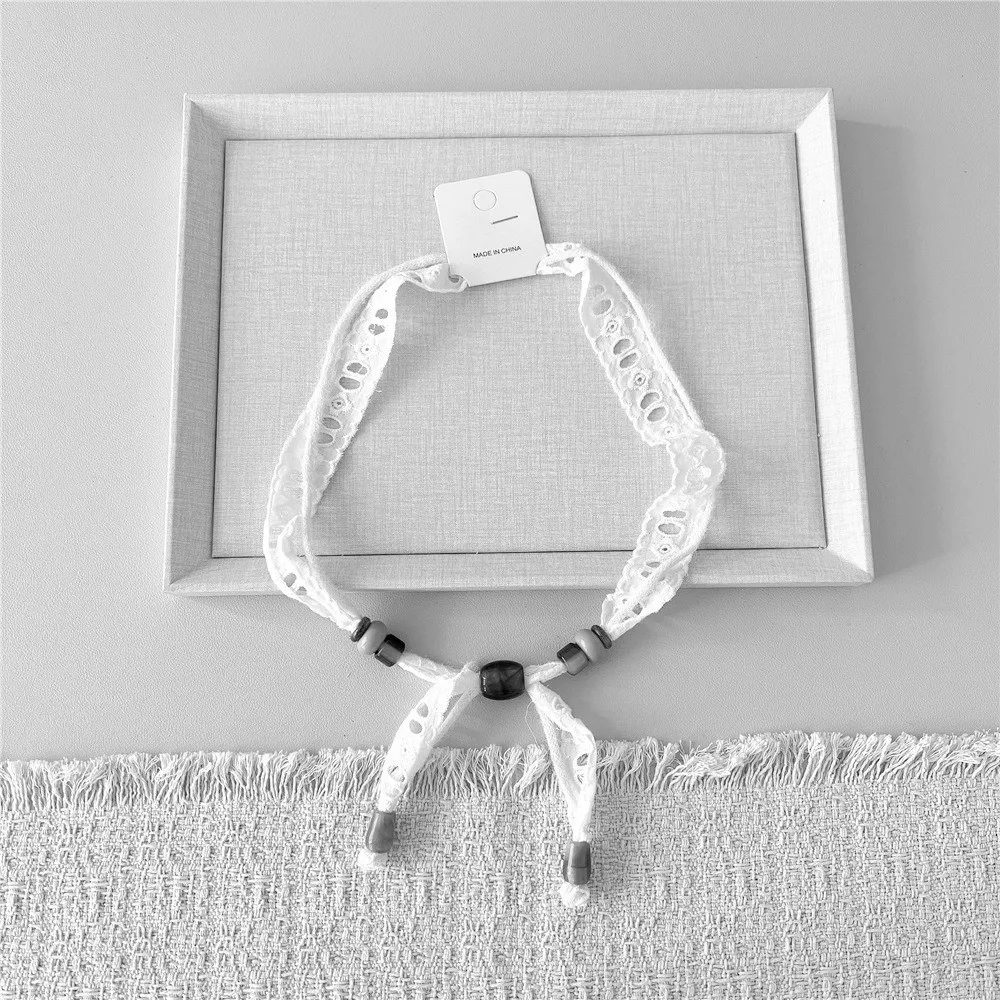 

Fashion Lace Beaded Long Scarf Adjustable DIY Shirt Chain Small Silk Scarf for Women