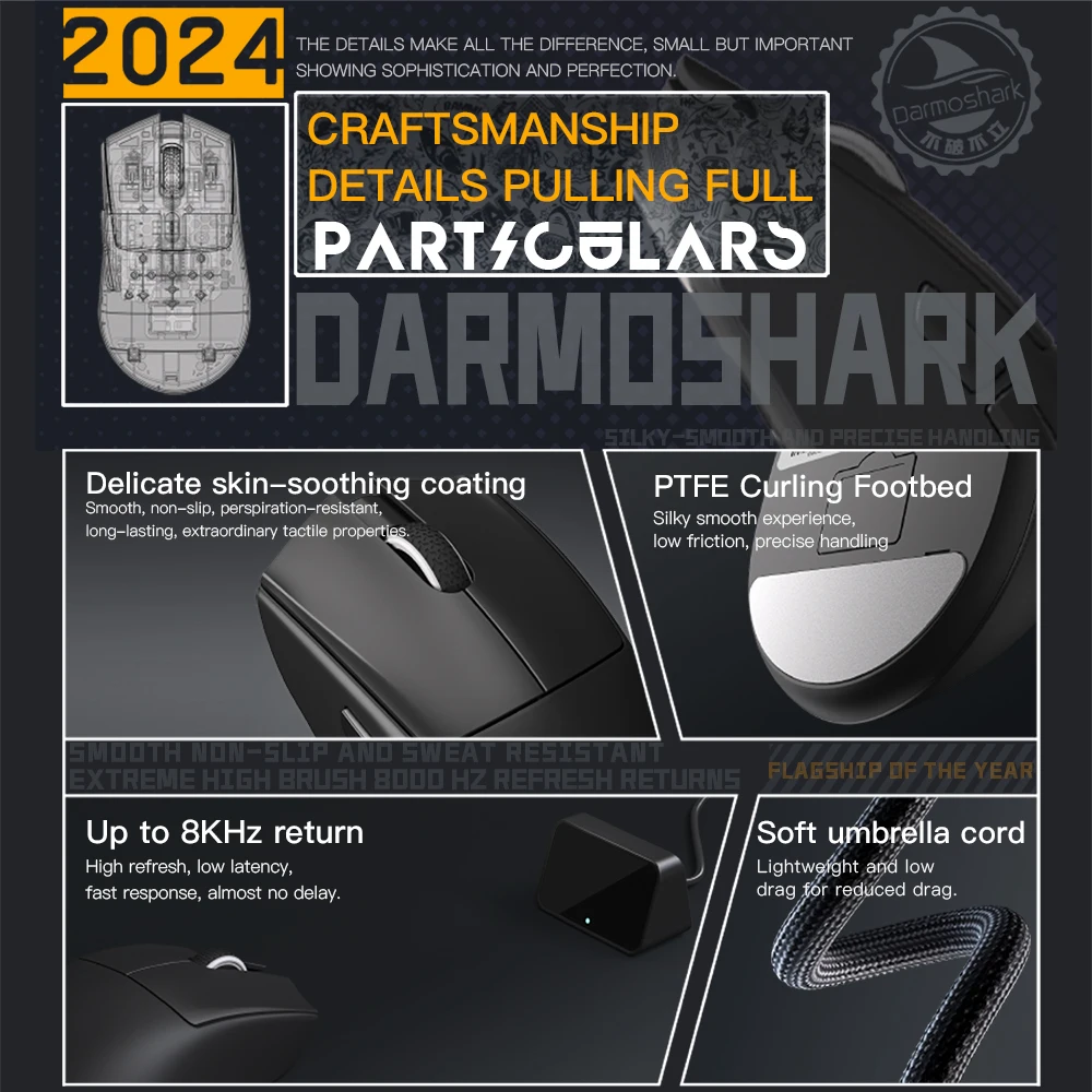 Darmoshark N5 Gaming Mouse Wireless Tri-mode N52840 PAW3395 26K DPI Macro Drive Game Office Mouse Lightweight For PC Laptop
