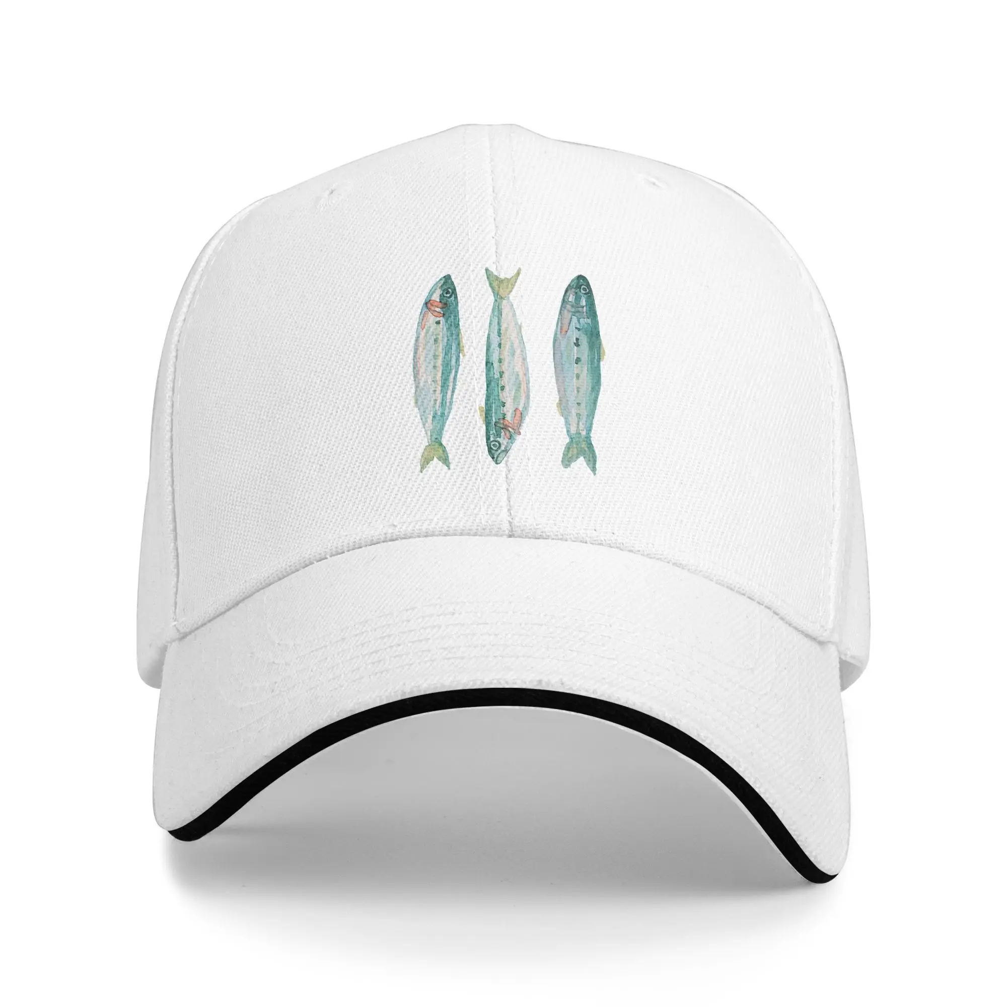 

Sardines Trio Watercolor Cap Fashion Casual Baseball Caps Adjustable Hat Hip Hop Summer Unisex Baseball Hats Customizable