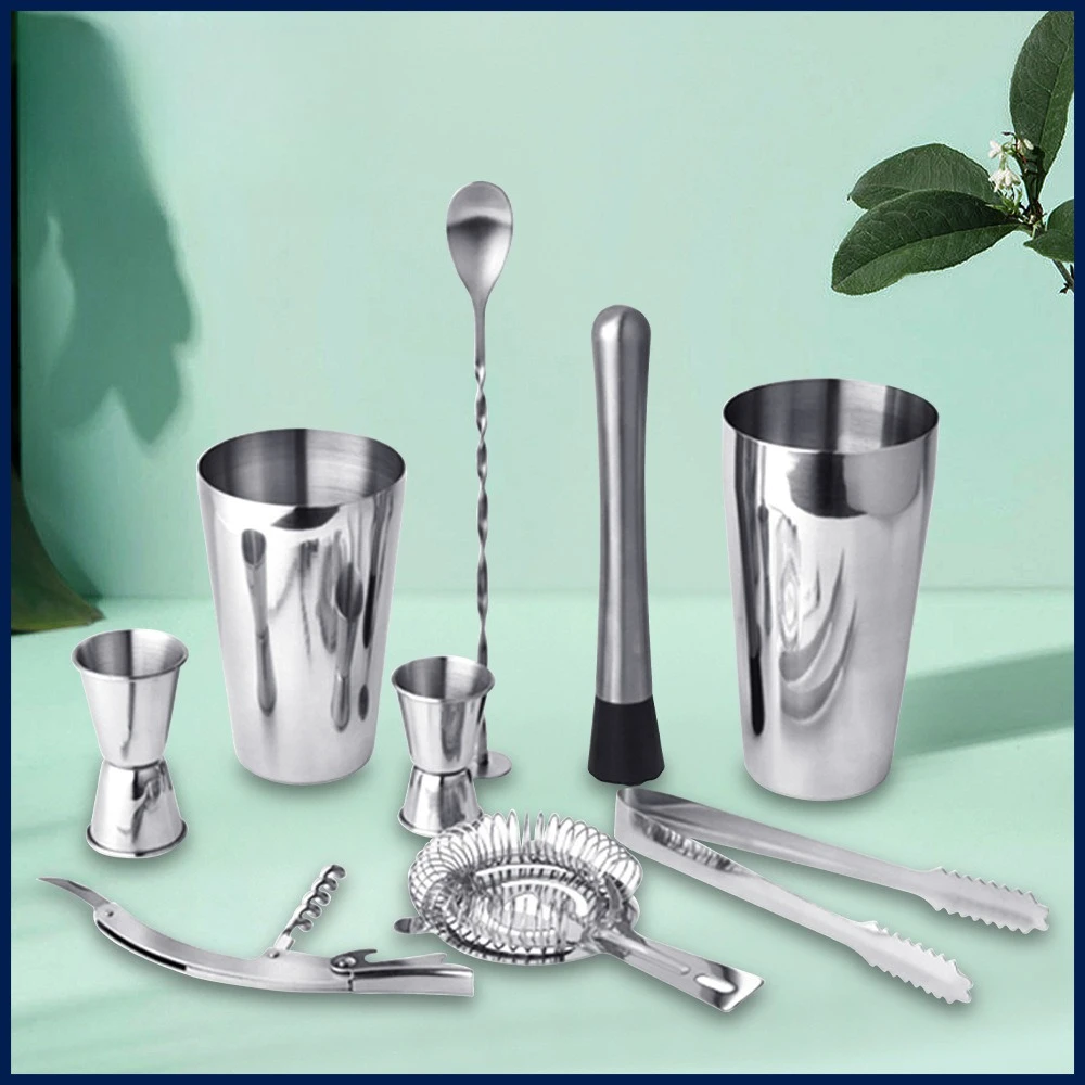 9-Piece Stainless Steel Cocktail Shaker Set – Professional Bartender Kit with Boston Shaker Tins & Mixing Tools