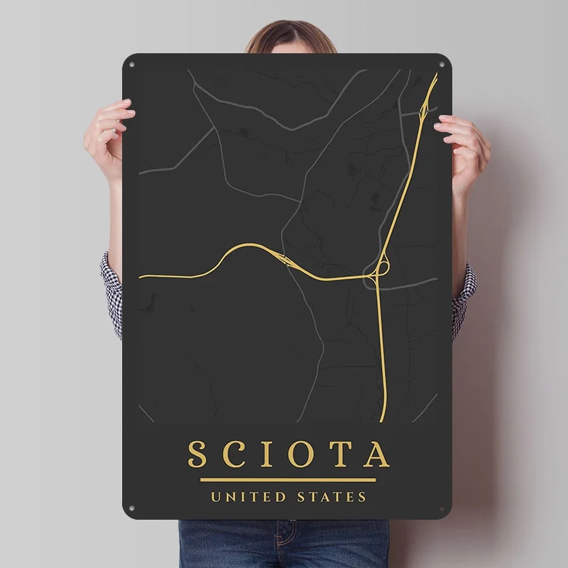 Sciota United States Minimalist Map Printed Poster Customized Retro Wall Art Vintage Metal Tin Signs for Home Bedroom Decoration