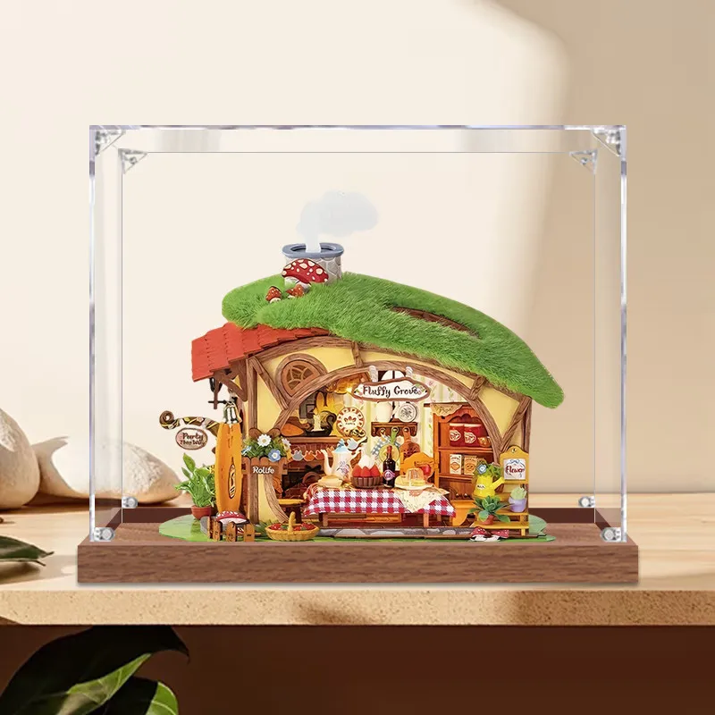 Acrylic Display Box Compatible with Rolife Fluffy Grove DG184 DIY Dollhouse Kit Dustproof Clear Collectible Showcase