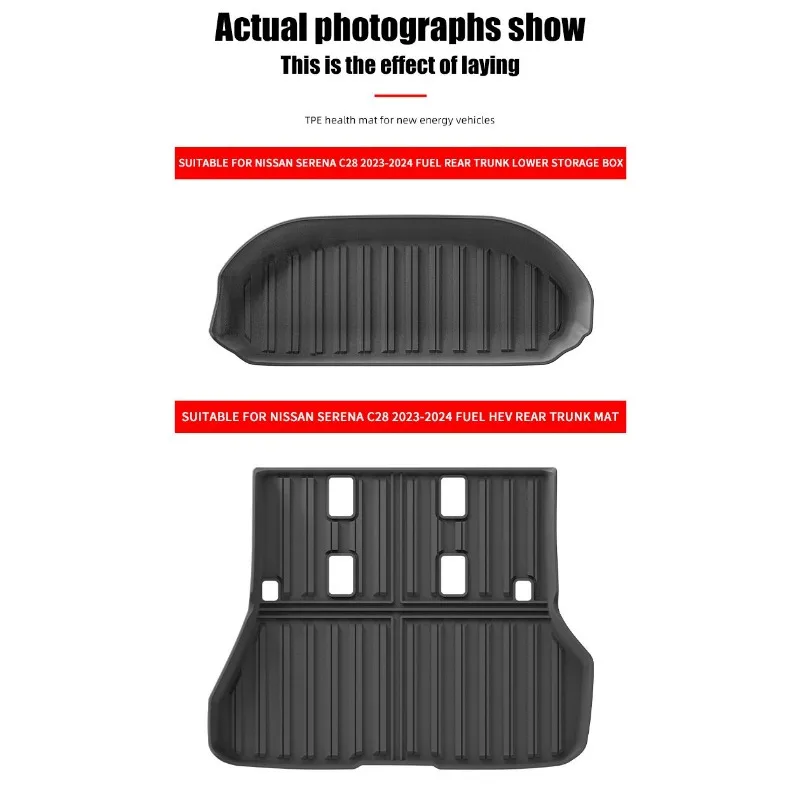 TPE Lower Storage Box Organizer For Nissan Serena C28 2023-2024 Waterproof Rear Trunk Tray For Fuel & HEV Models