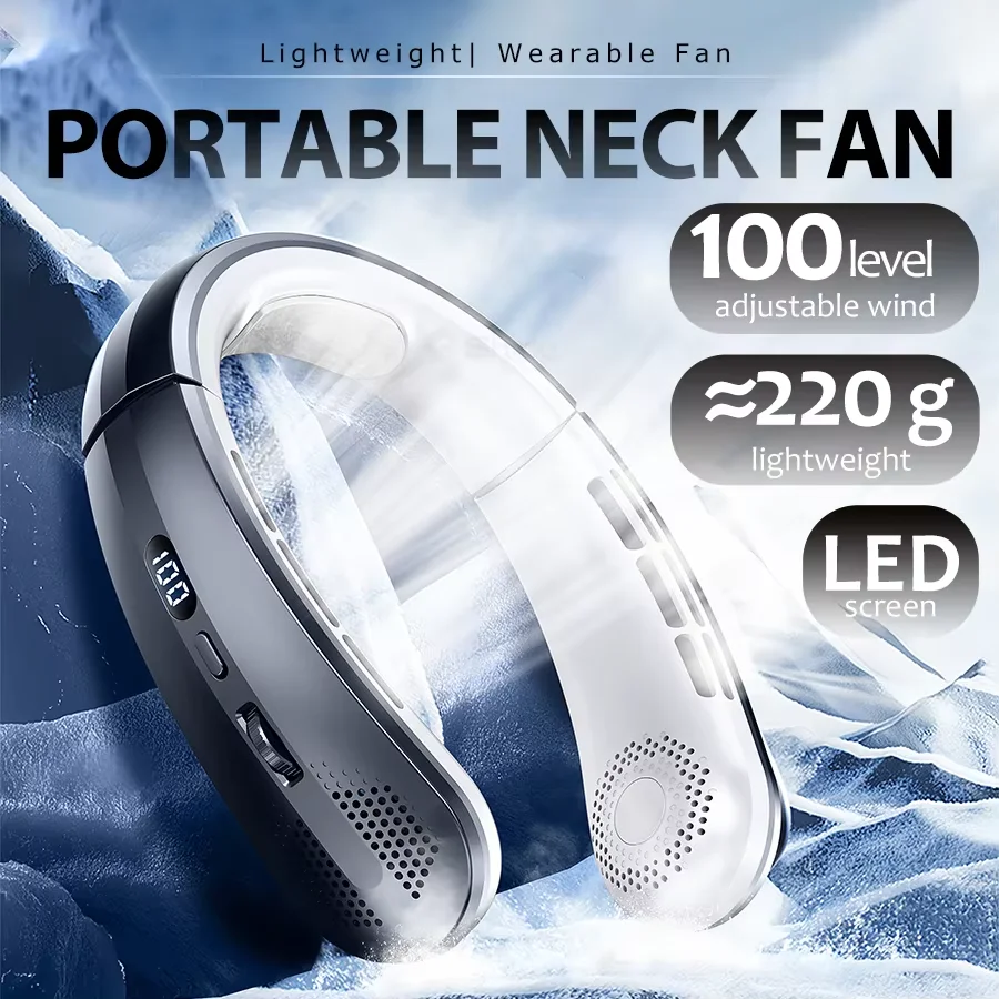 2026 100-Level Neck Fan, LED Display, Wearable USB Fan, Hands-Free Cooling for Summer Sports Home Office