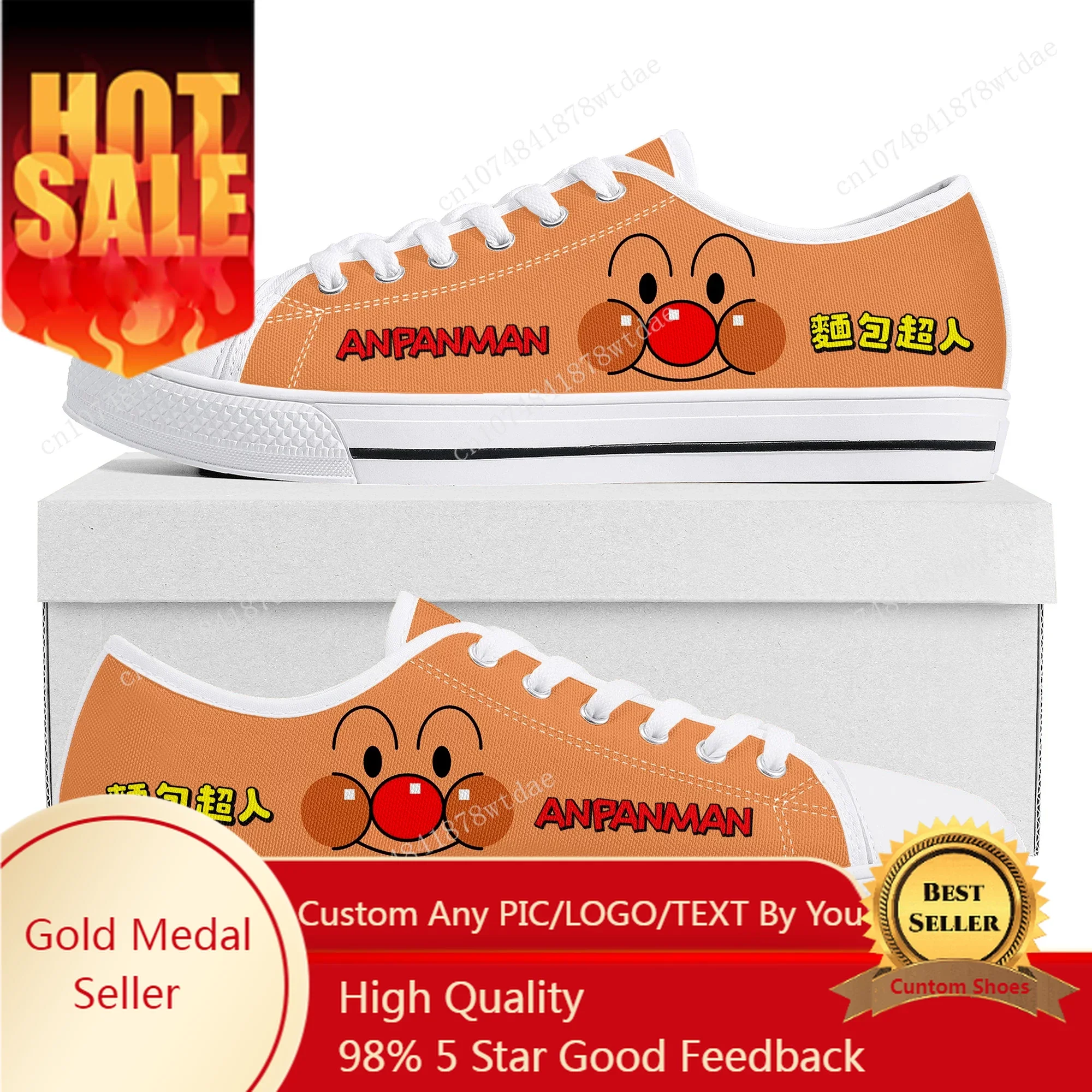 Anpanman Low Top Sneakers Womens Mens Teenager High Quality Canvas Sneaker Couple Cute Japanese Cartoon Manga Custom Made Shoes