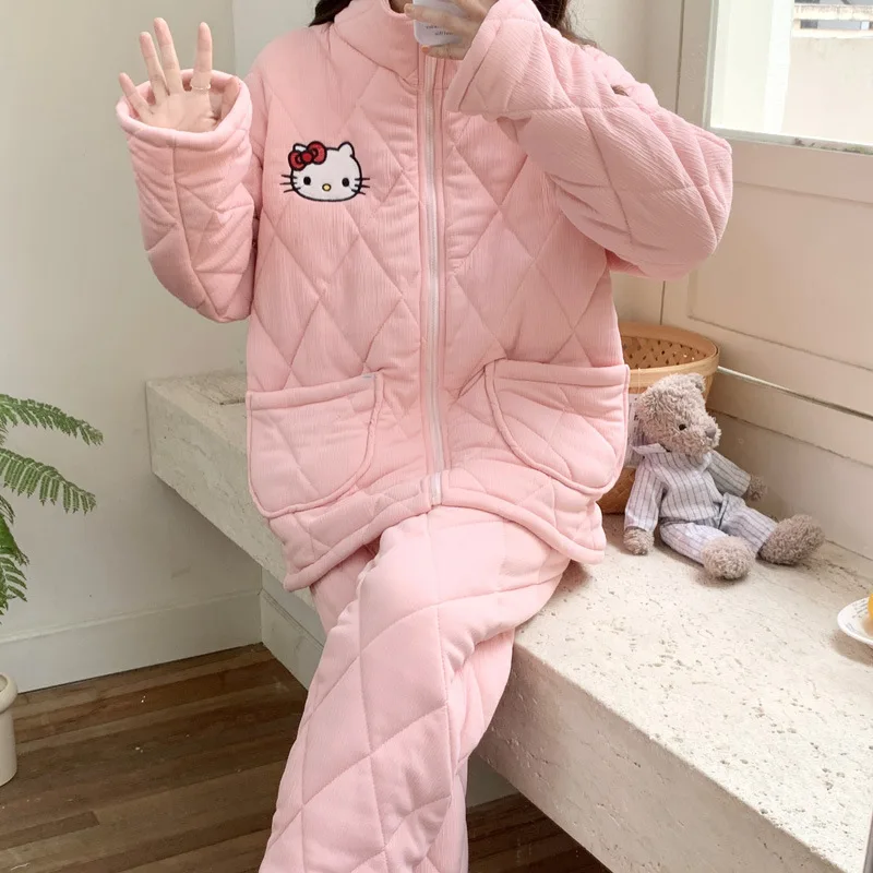 

Kawaii Kitty Y2K Sanrioed Cinnamoroll, мультфильм, милый аниме, одежда для сна, зимняя хлопковая Домашняя одежда, ночная рубашка