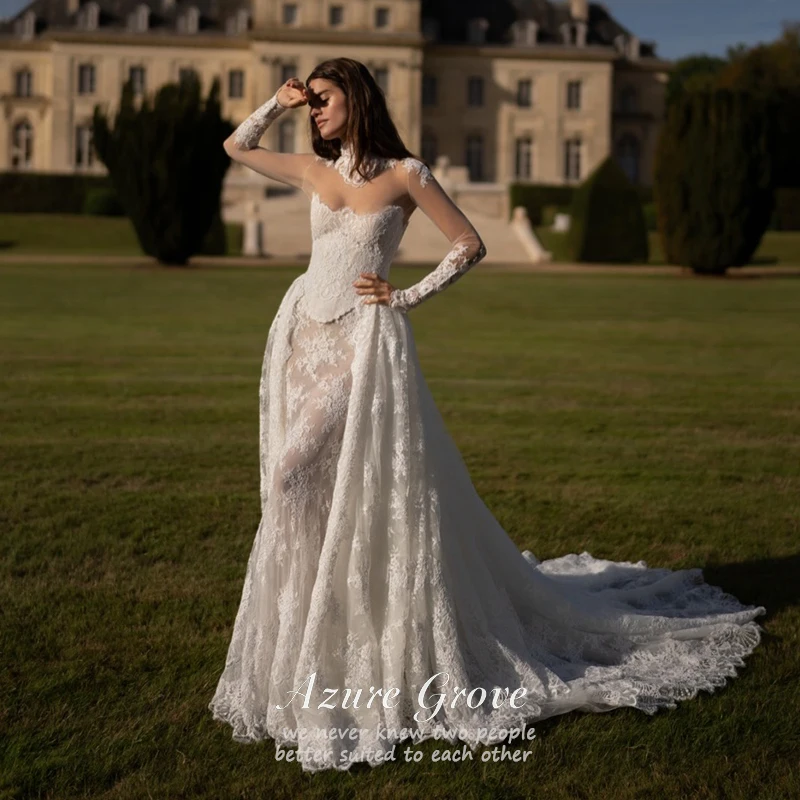 corset long sleeve wedding dress Satin A-line Tiana 18 US (50 EU) / Ivory style skirt Andrea & Leo WL018 Long