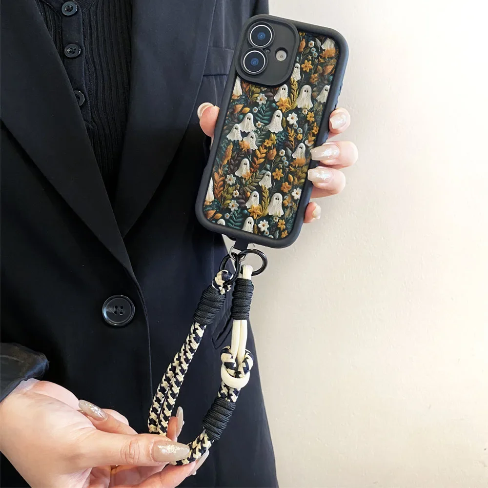 Ypm5Halloween Ghost Crossbody الحبل الحال بالنسبة آيفون 16 15 14 13 12 11 17 برو ماكس XS ماكس XR 7 8 زائد سلسلة المعصم حبل طويل غطاء