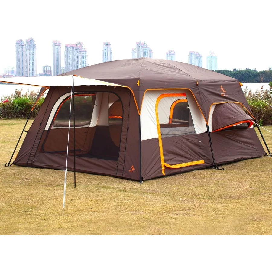 خيمة كبيرة جدًا 6101214 خيام كابينة عائلية لشخصين وغرفتين و3 نافذة مع جدار مستقيم شبكي مقاوم للماء مزدوج La