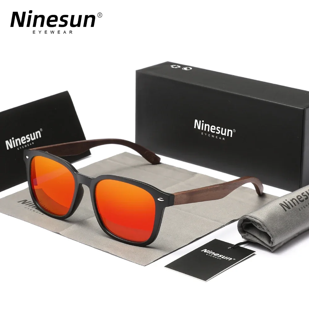Ninesun UV400 Sunglasses Wooden Frame Polarized Leisure Eyewear For Men Women Vacation Glasses Retro