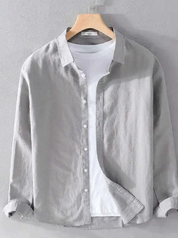 

Men's Linen Long Sve irt Spring Autumn Thin Breathable Casual Cotton Linen Top Collar Cleanfit Sle Pure Color Design