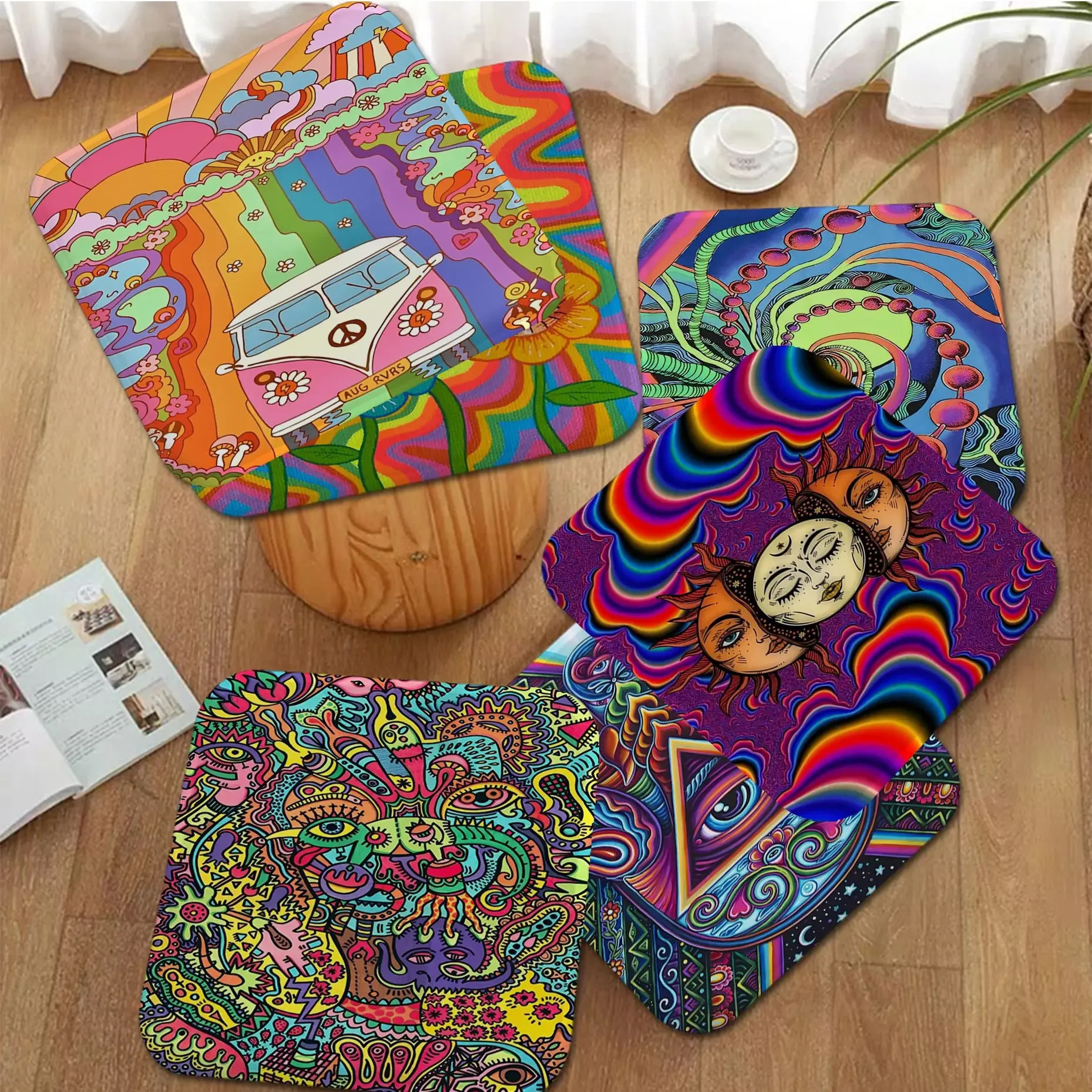 

Indie Hippie Art Decorative Stool Pad Patio Home Kitchen Office Chair Seat Cushion Pads Sofa Seat 40x40cm Sofa Cushion