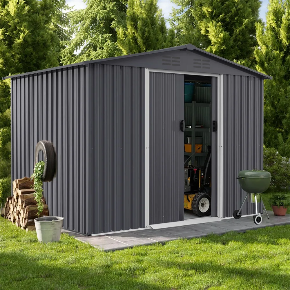 Outdoor Storage Shed 8 x 6 FT Large Metal Tool Sheds, with Sliding Doors with Air Vent for Backyard Heavy Duty Storage House