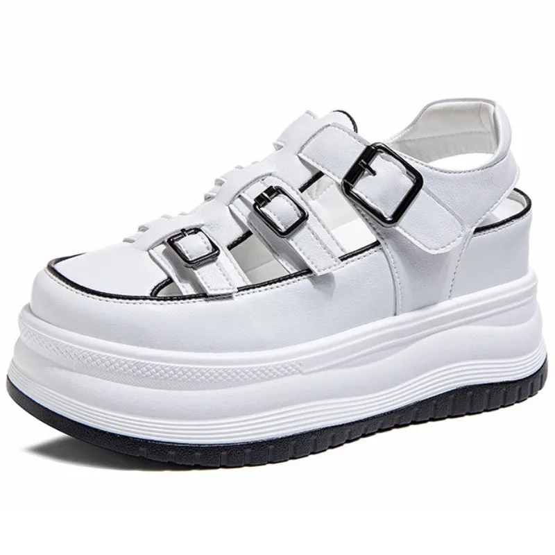2026 Fashionable Roman Style Thick Heel Sandals Women's Outdoor Wear Platform Hollow Out White Sneakers Casual Round Toe Shoes