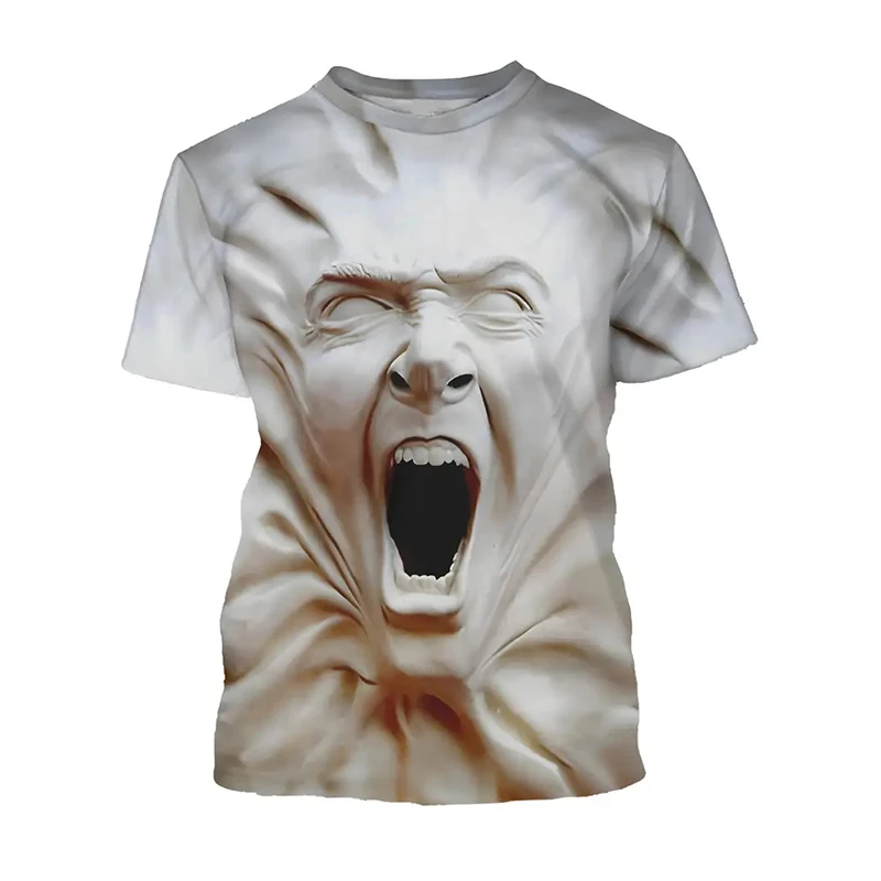 Plaster Statue Print Funny T-shirt Men Clothes 3D Effects Graphic Short Sleeve T Shirts Casual Street Harajuku Trend Tee 2025