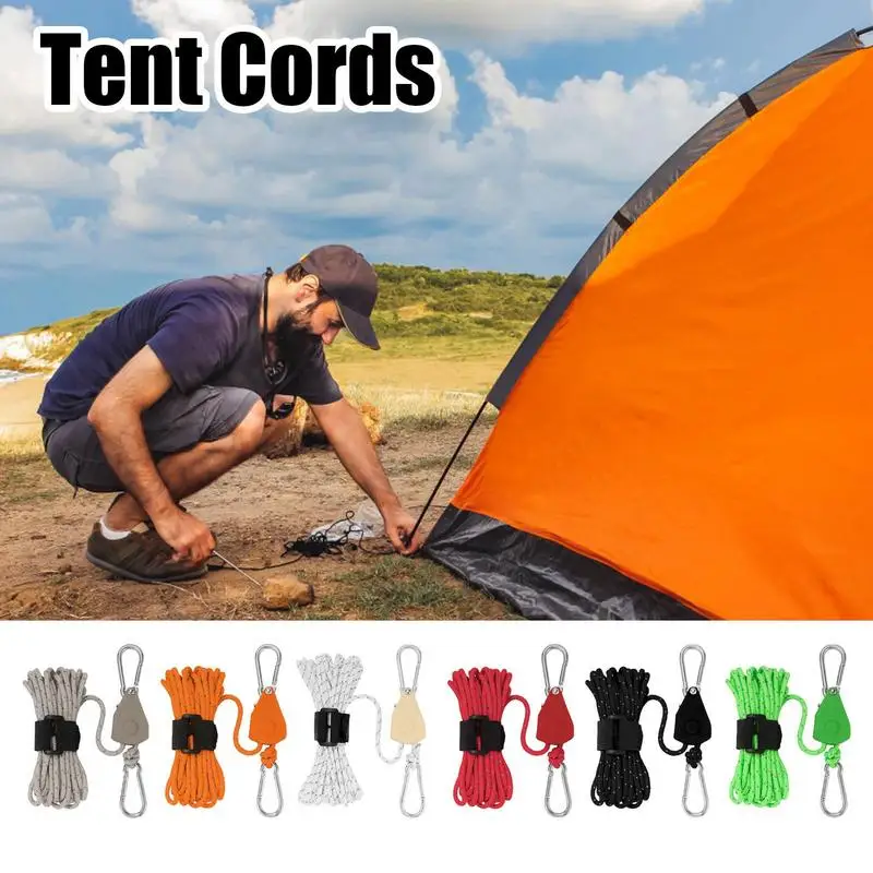 Tent Tie Downs Rope Hanger Tent Guide Rope Reusable Tent Tie Downs Rope Hanger 4mm Reflective Cord with Adjuster for Kayak