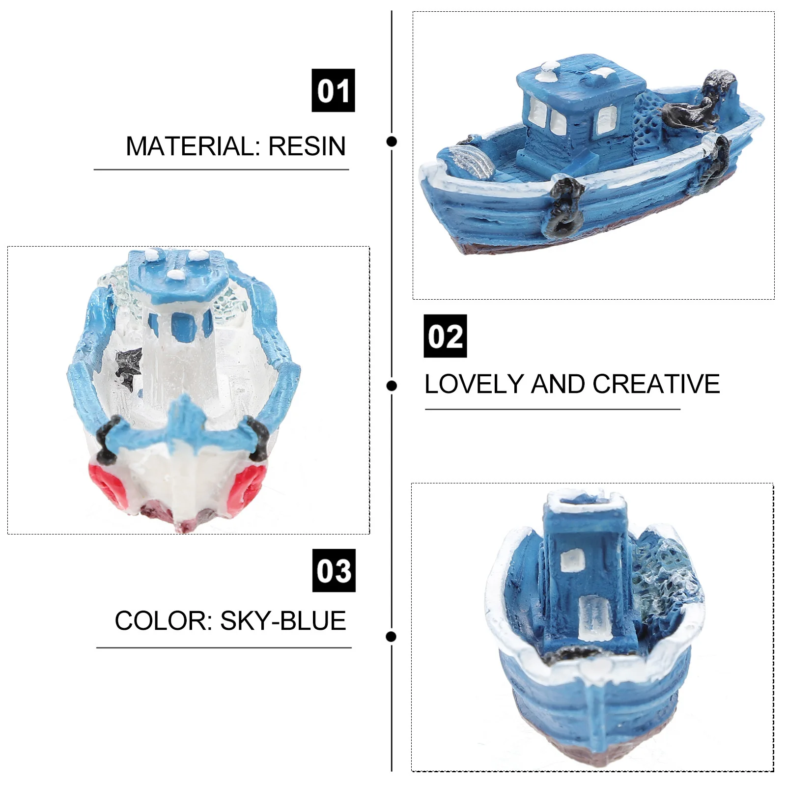 

6Pcs Mini Fishing Boat Ornaments Mediterranean Style Durable Resin Vivid Decor Mini House Craft Accessories