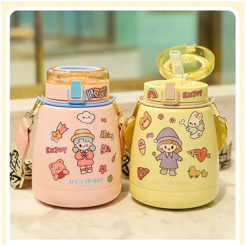 

Insulation Cup Ladies Large Capacity Water Cup Children's Straw Net Red Pot Belly Cup Stainless Steel Water Bottle with Straw