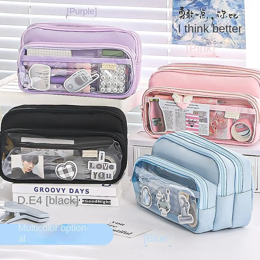 Multilayers Pencil Case Transparent Partition Large Capacity Pen Bag Staircase Style Stationery Storage Pouch Student Gift