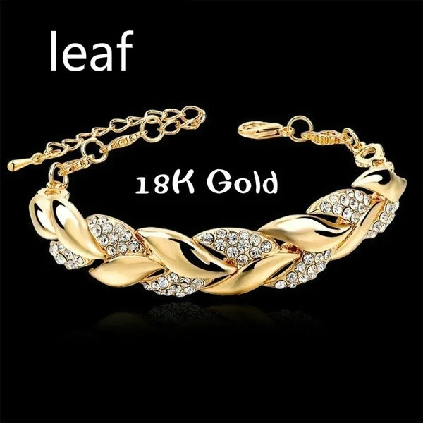 Luxury Love Braided Leaf Bracelet Charm Crystal Wedding Bracelets for Women Anniversary Valentines Day Gifts Pulseras Mujer