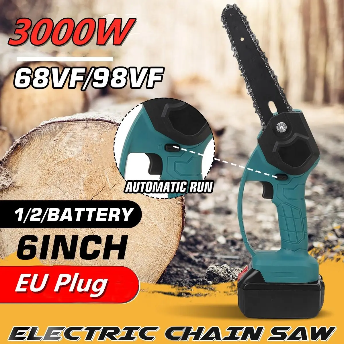 98V 6 Inch Brushless Chain Saw Cordless Mini Handheld Pruning Saw Portable Woodworking Electric Chain Saw Cutting Tool