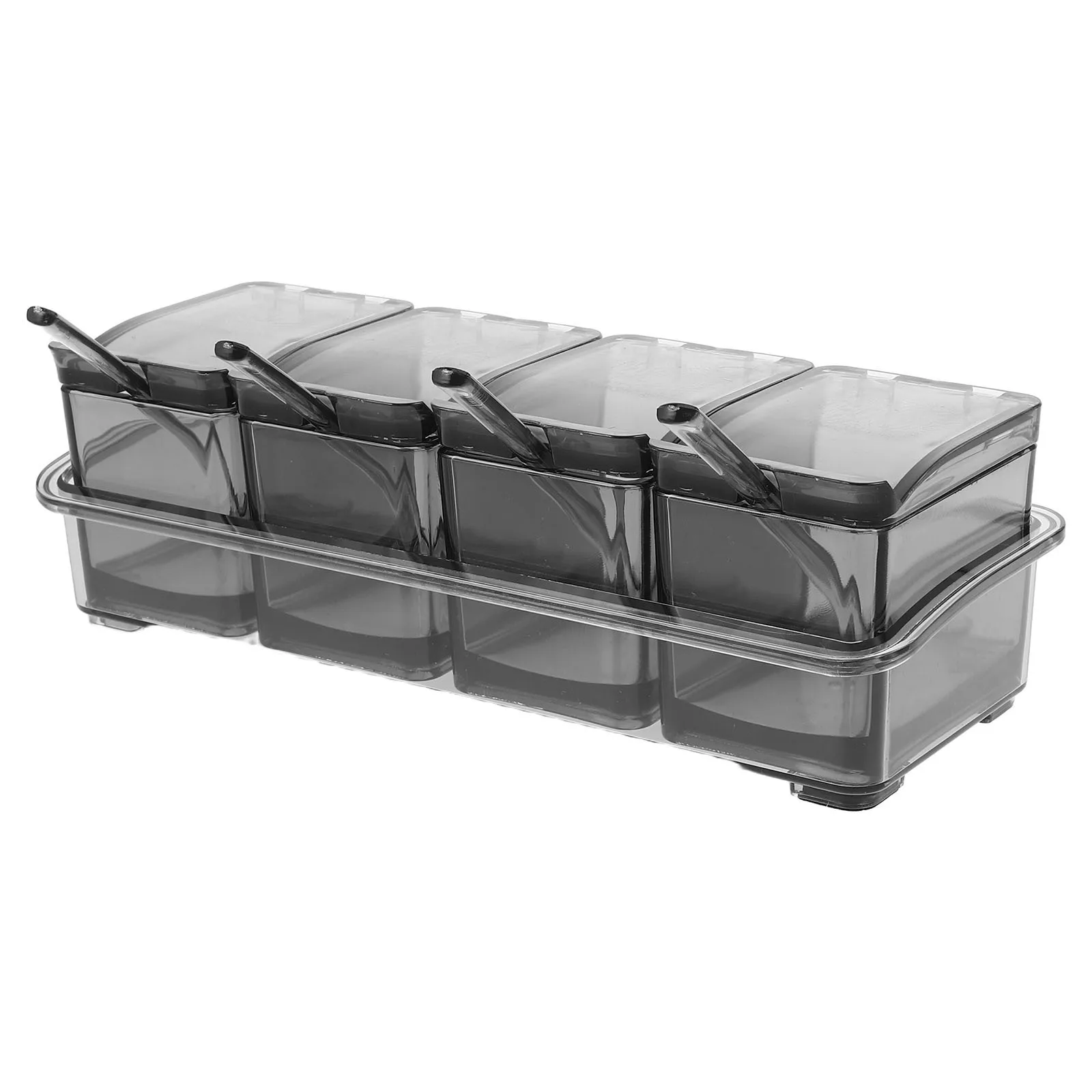 

Plastic Seasoning Box Set 5-Grid Spice Storage Containers Kitchen Condiment Organizer Non-Slip Base For Salt Pepper Sugar