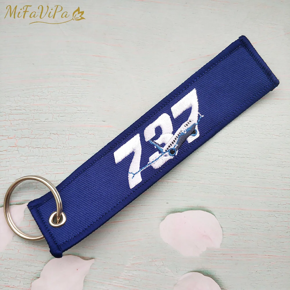 MiFaViPa Embroidery Boeing 737 Keychain Phone Strap Black Red Aviation Key Chains for Pilot Gifts Men Flight Crew Luggage Tags