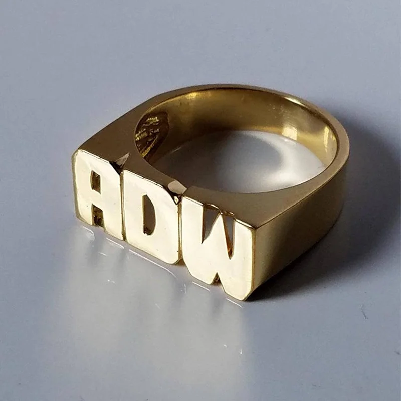 Personalized Custom Name Ring Sterling Silver Ring Punk Gold Plated Letter Women's Ring Memorial Jewelry Anniversary Gift