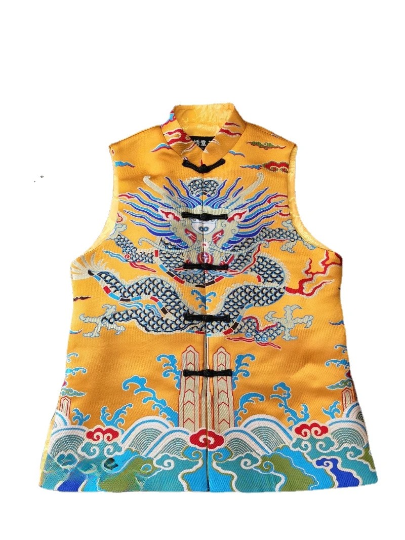 Original Design Chinese Style Brocade Tang Suit Dragon Robe Men's Personality Buckle Vest Hip Hop Vest Women