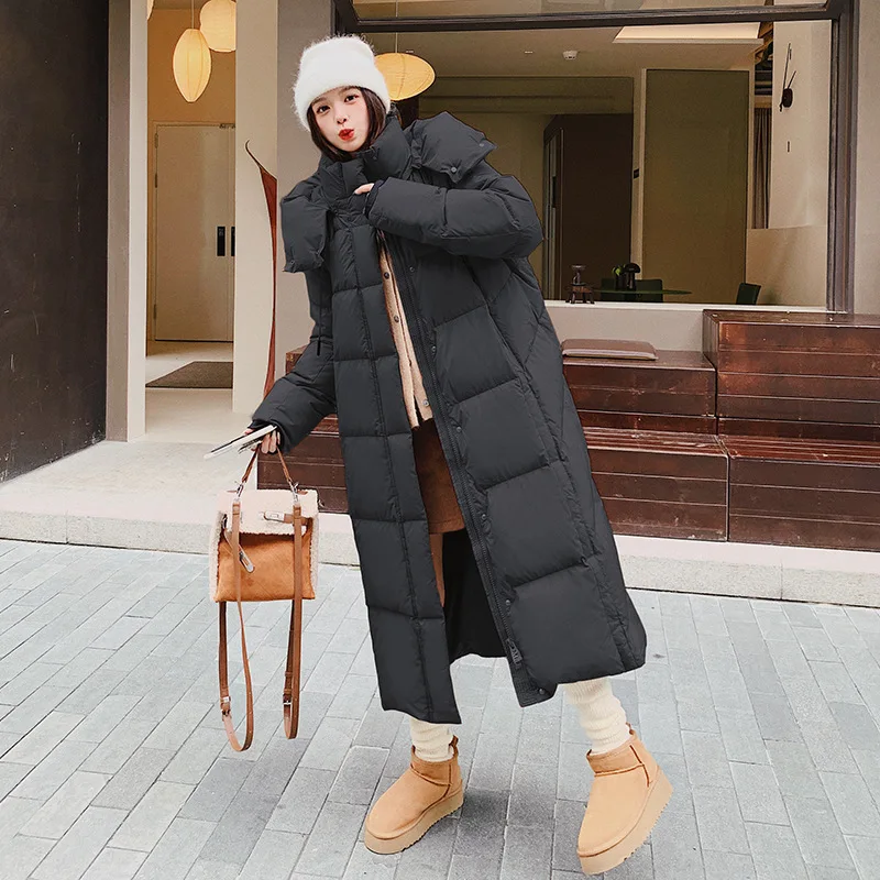 Hooded Puffer Coats for Women, Long Winter Coat, Korean Fashion, Casual Parkas, Thick Warm Down Jacket, Loose Outerwear, Female