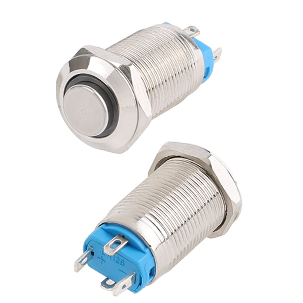 Sliver Push Button Switch 4 Pin 12mm Waterproof Led Light Metal Flat Momentary/Latching Switches with power mark/Ring LED