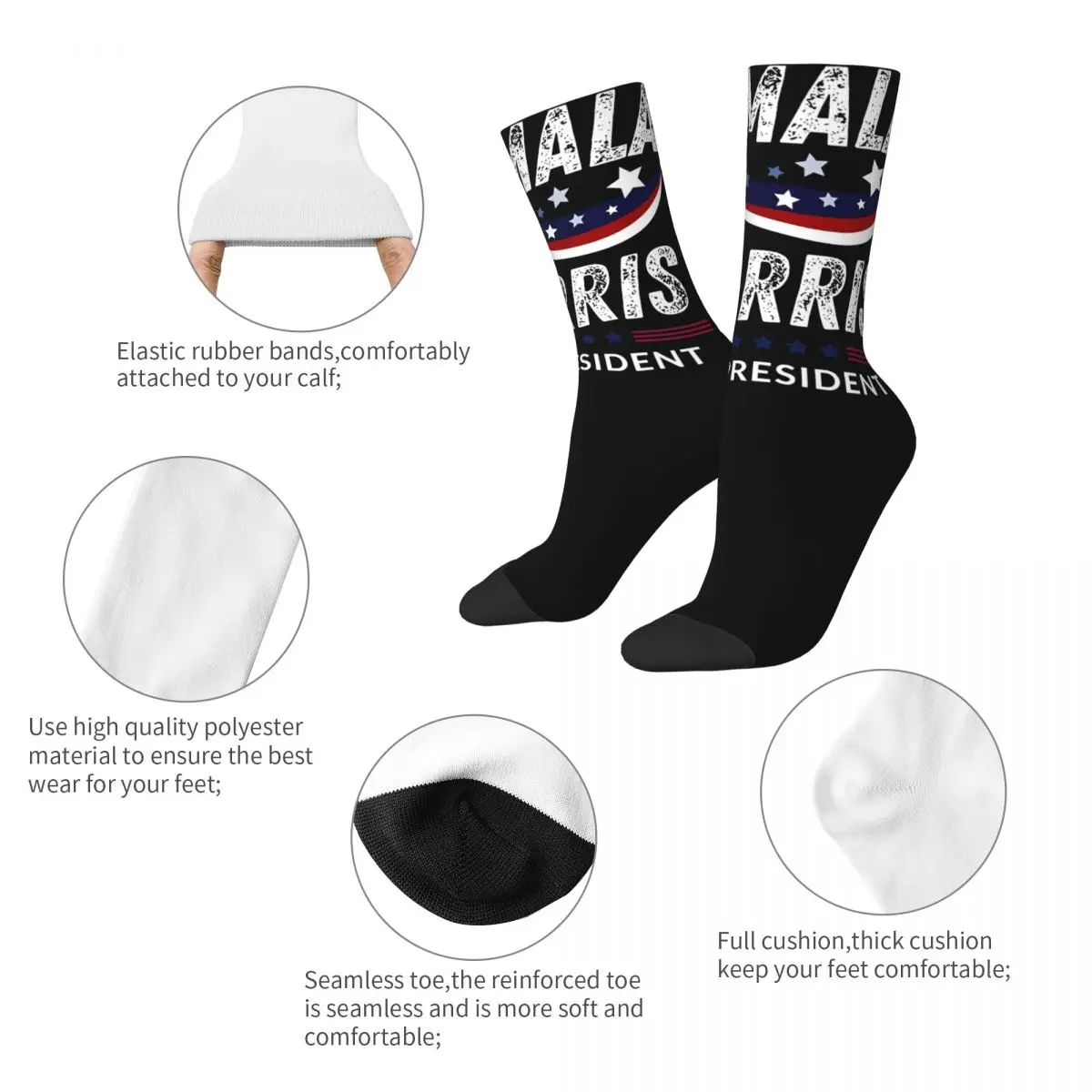 Retro Unisex Kamala Harris 2024 For President Dress Socks Accessories Football Socks Cute Best Gift Idea