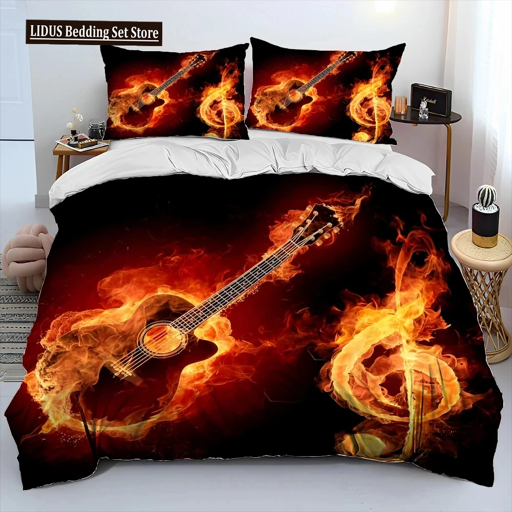 

3D Classical Guitar Electric Guitar Comforter Bedding Set,Duvet Cover Bed Set Quilt Cover Pillowcase,King Queen Size Bedding Set