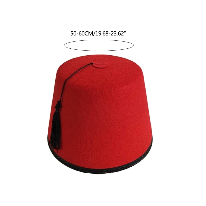 Chapeau Fez en feutre rouge marocain, chapeau turc pour hommes, pompons noirs, chapeau Tarboosh