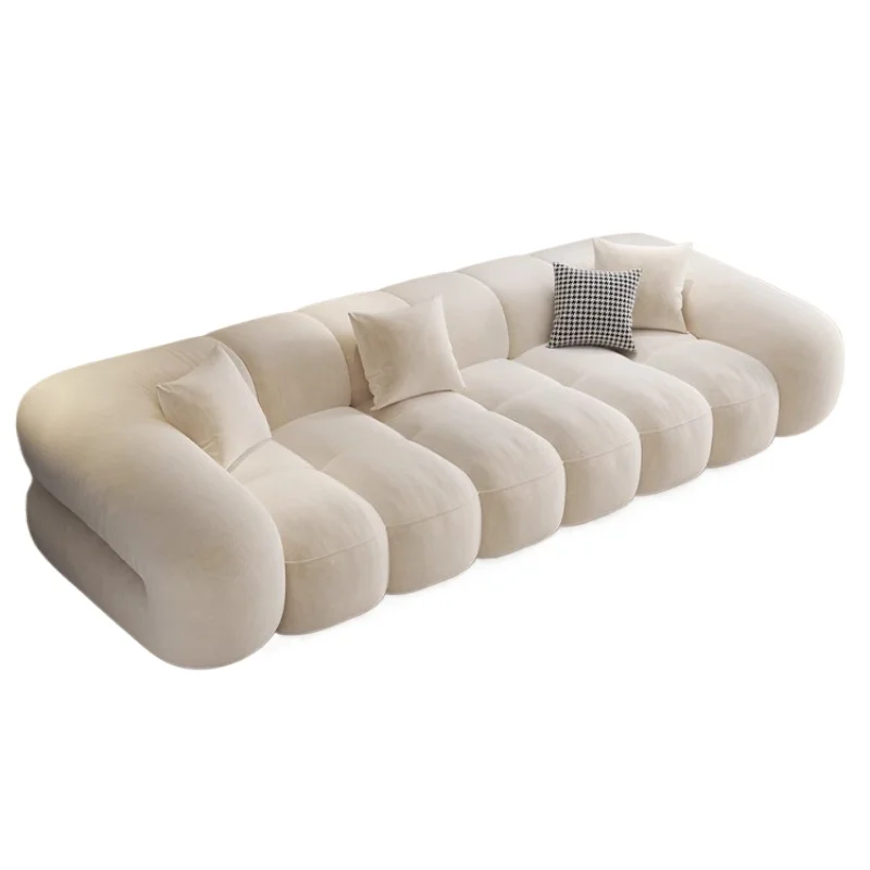 

French Cream Wind Sofa Living Room Small Apartment Modern Simple Straight Row Marshmallow Puff Sofa Cat Claw Milk Fleece