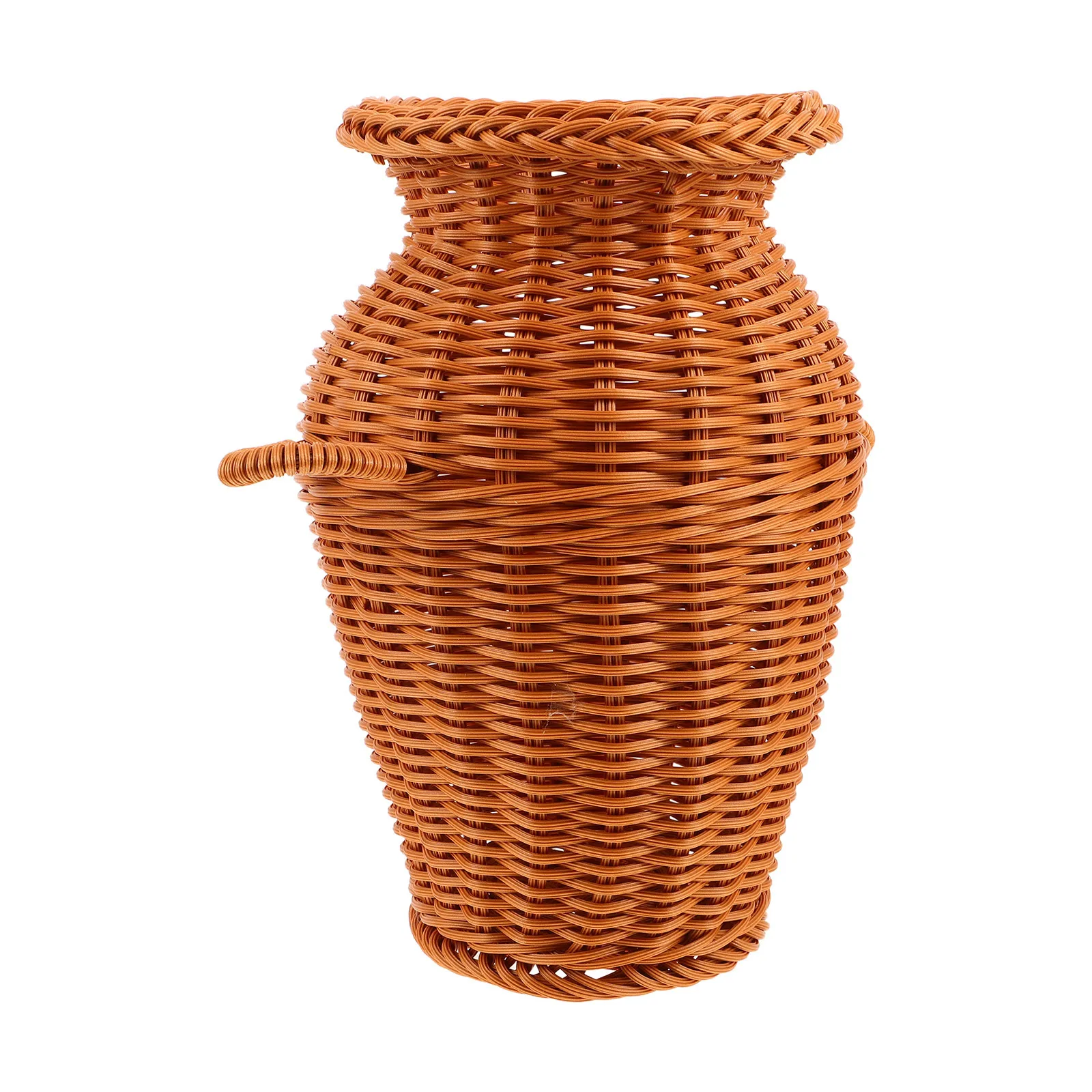 

Imitation Rattan Flower Vase Rustic Farmhouse Table Centerpiece Dual Handle Decorative Vase for Artificial and Fresh Flowers