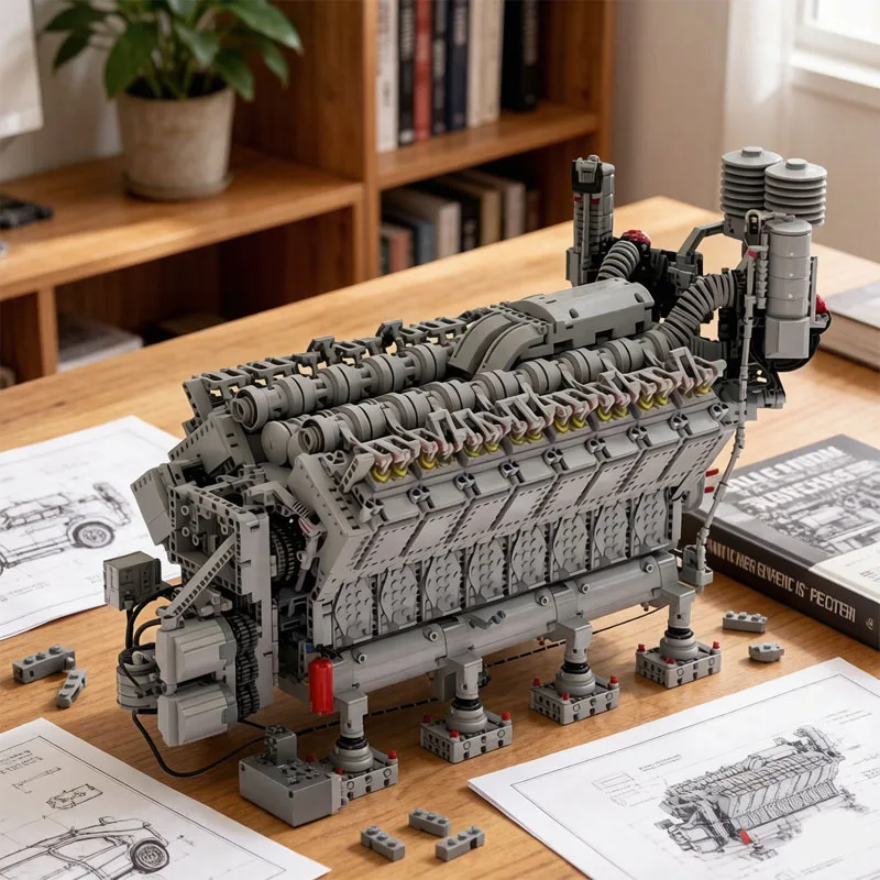 V16 Diesel Engine MOC-73232 Power Function Truck 4777-Piece Building Blocks Toy Adult DIY Birthday Gift Christmas Gift