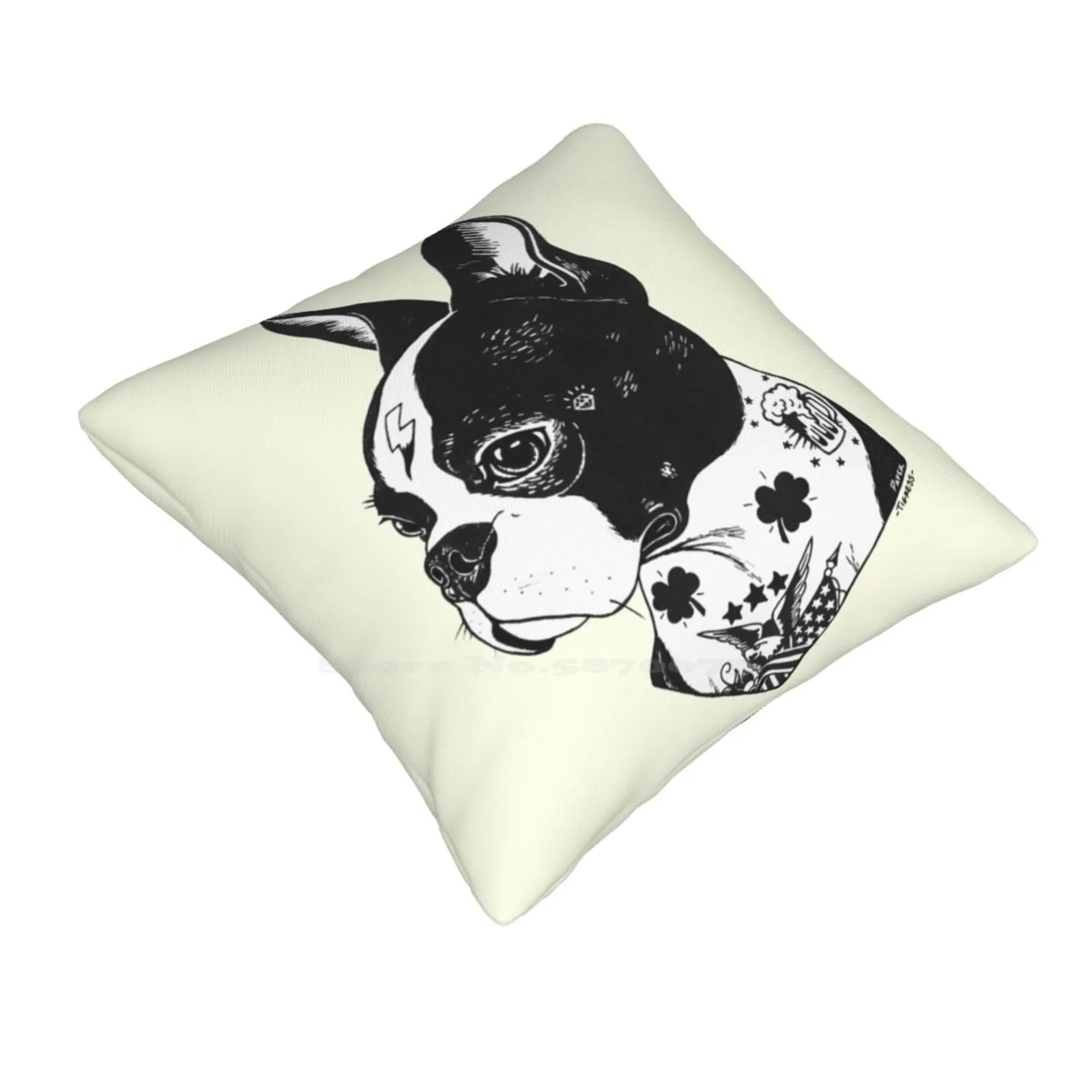 Tattooed Boston Terrier Home Sofa Car Cushion Cover Pillowcase Tattoos Inked Dog Canine Bostonite Joana Pereira Animal