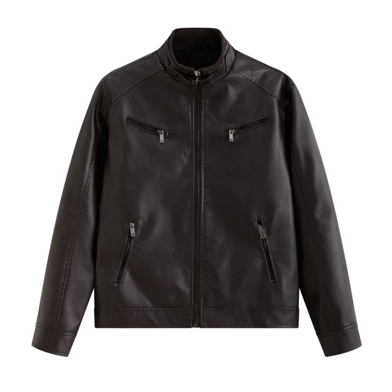 

Men PU Leather Jacket Motorcycle Fleece Casual Workwear Business Jacket