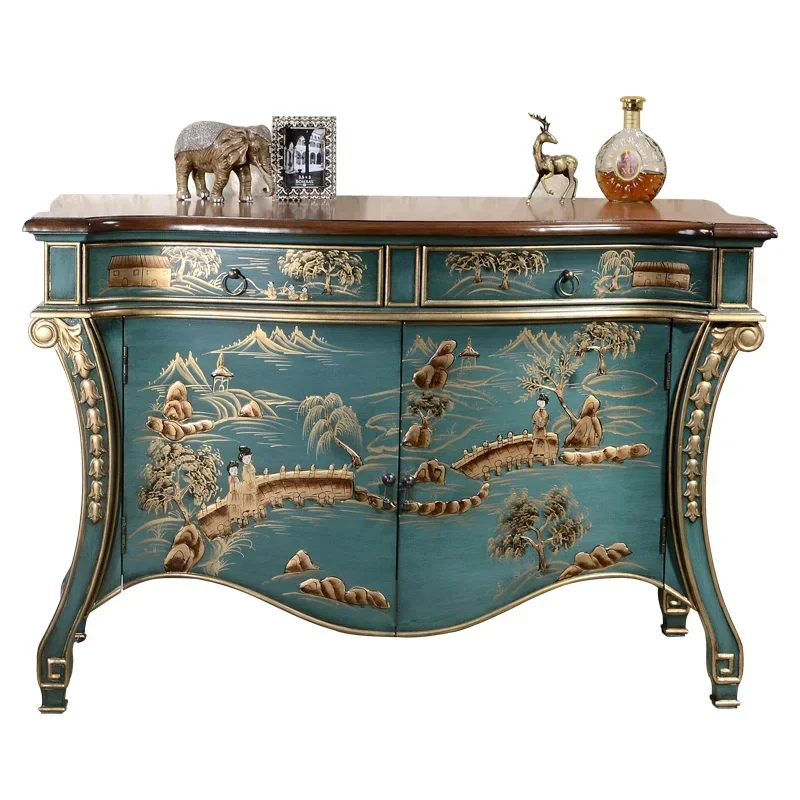 

Living Room Solid Wood Painted Entrance Cabinet Light Luxury Sofa Side Cabinet