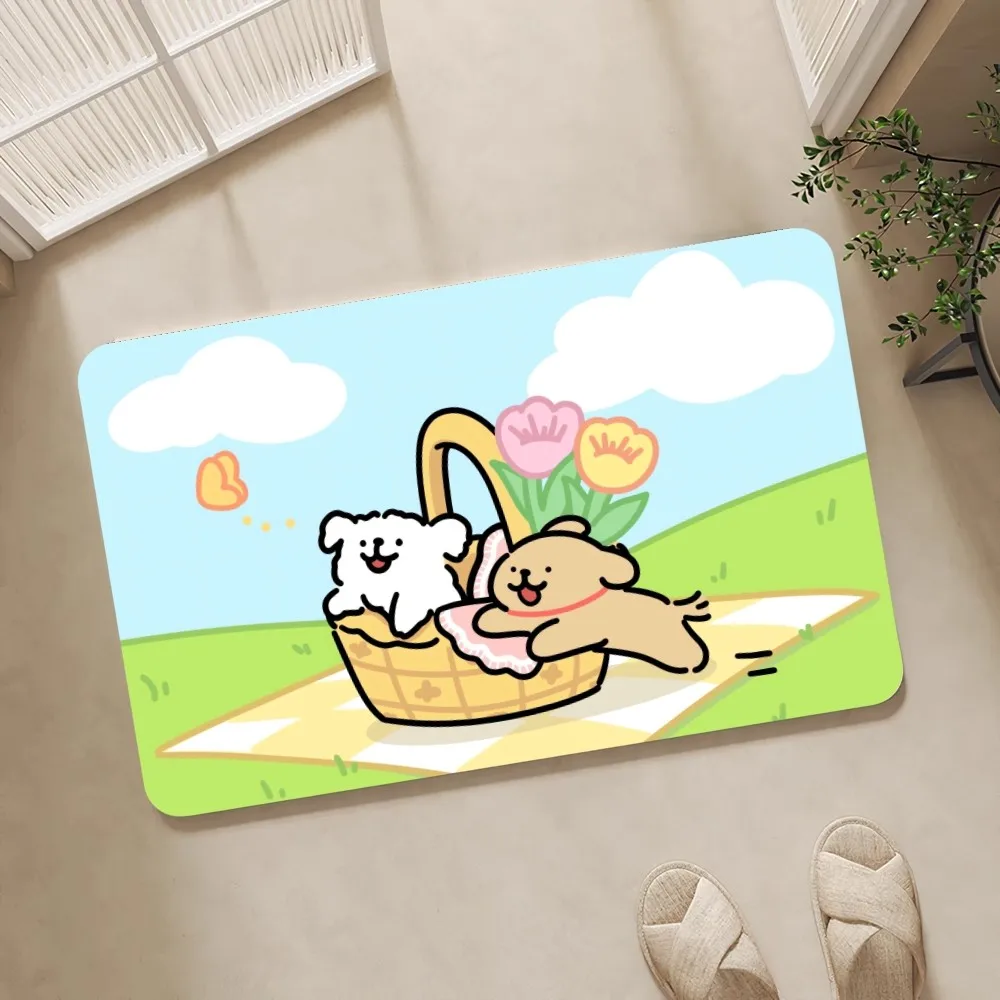 Cartoon Line Dog Maltese Floor Mat Floor Mat Bedroom Decoration Balcony Anti-Slip Doormat Living Room Rug