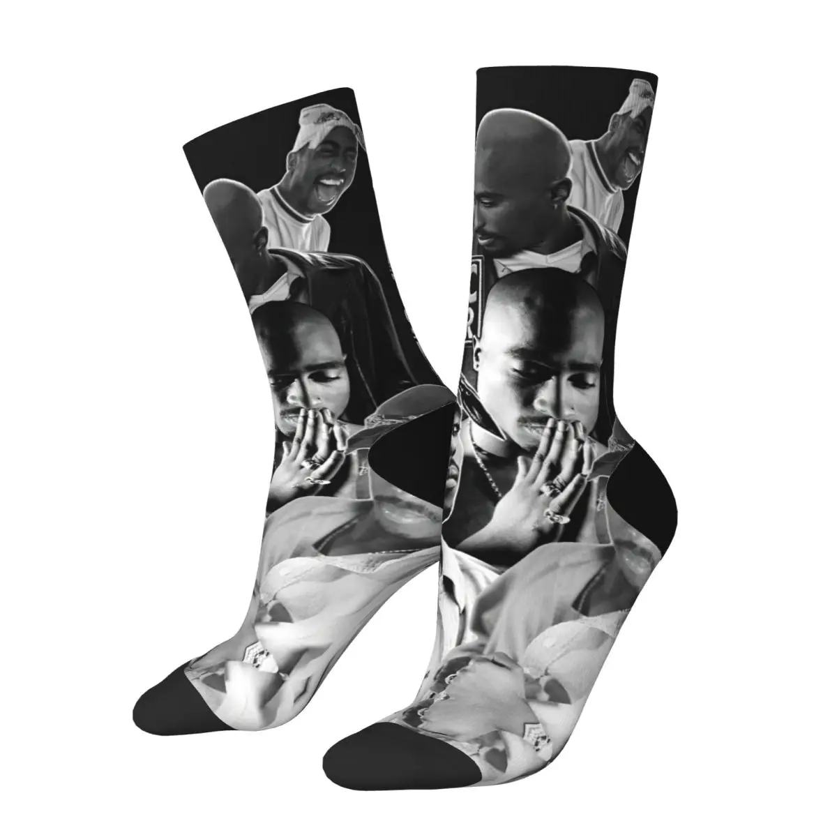 Fashion Tupacs  Football Socks Rapper Polyester Middle Tube Socks for Unisex Non-slip