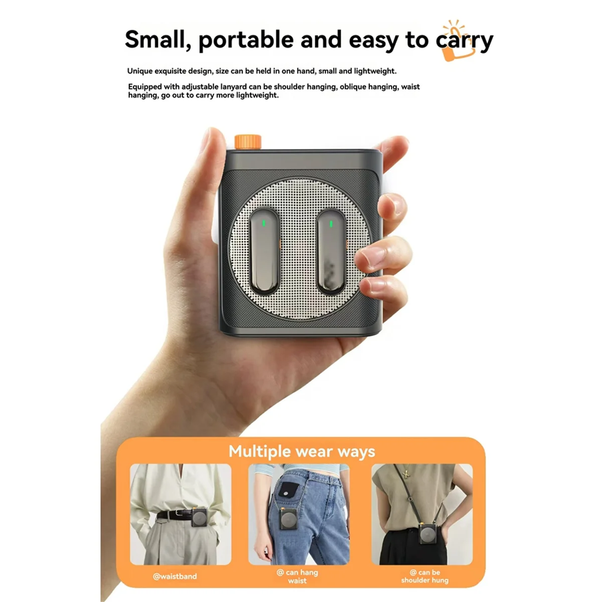 ميكروفون ABJZ اللاسلكي Lavalier مضخم صوت محمول مع 2 ميكروفون، مكبر صوت قابل لإعادة الشحن للفصول الدراسية والاجتماعات والكلام