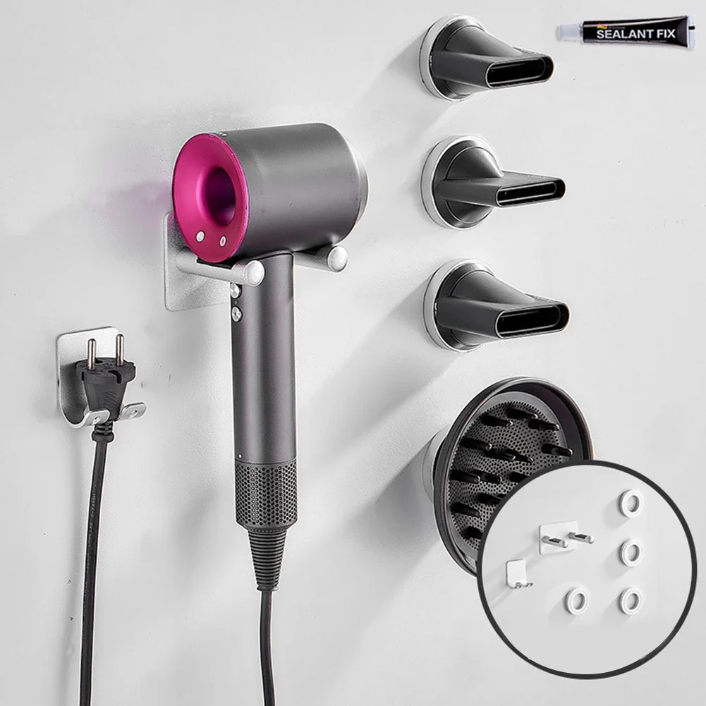 Aluminum Alloy Dyson Hair Dryer Bracket Storage Rack Storing Hair Dryer Holder Silver Black Wall Mounted No Punch Heat-resistant